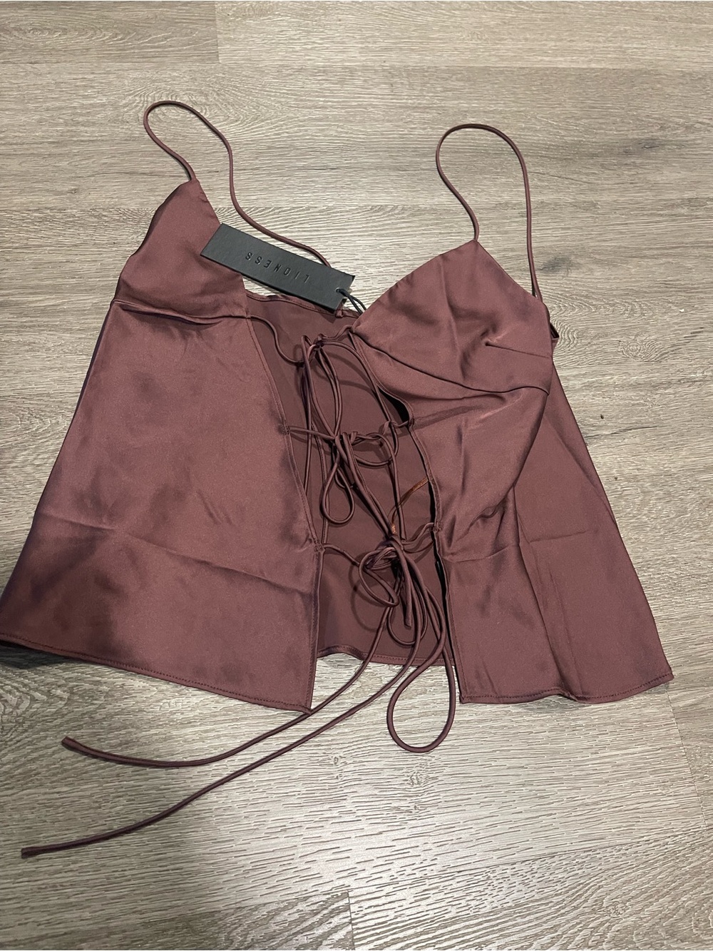 Lioness  Lace-Up Satin Cami Burgundy